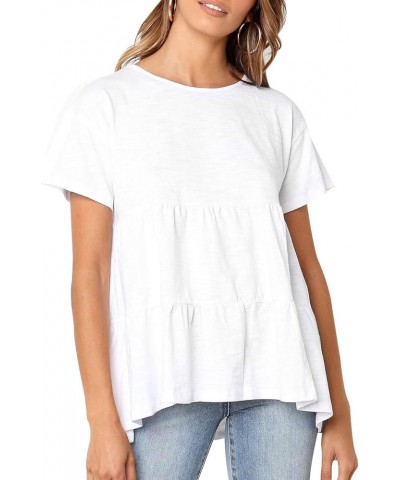 Womens Short Sleeve Casual Loose Blouse High Low Hem Ruffle Peplum T Shirt Tops White $13.91 Blouses