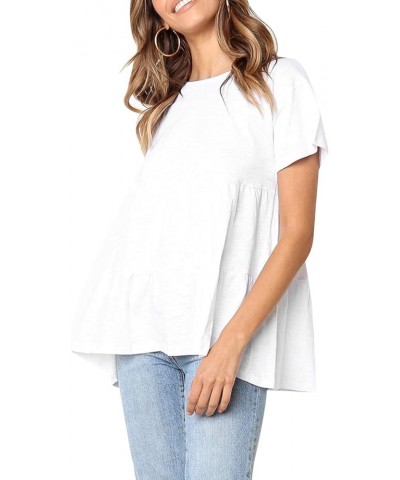 Womens Short Sleeve Casual Loose Blouse High Low Hem Ruffle Peplum T Shirt Tops White $13.91 Blouses