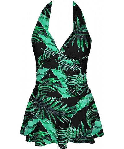 Womens Halter Tankini Swimsuits Two Piece Tummy Control Bathing Suits V Neck Swimdress with Boyshorts Swimwear Black & Green ...