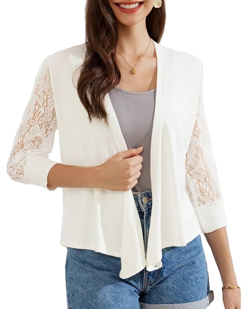 Women's Summer Cardigan Lightweight V Neck Lace 3/4 Sleeve Button Front Sweaters Cream White(draped) $15.40 Sweaters