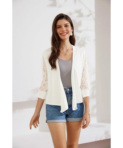 Women's Summer Cardigan Lightweight V Neck Lace 3/4 Sleeve Button Front Sweaters Cream White(draped) $15.40 Sweaters