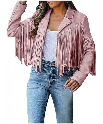 Fringe Jacket Women Western Faux Suede Leather Cardigan Jacket Cowboy Style Long Sleeve Solid Color Tassels Coat Fringe Jacke...