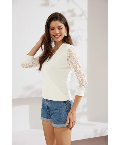 Women's Summer Cardigan Lightweight V Neck Lace 3/4 Sleeve Button Front Sweaters Cream White(draped) $15.40 Sweaters