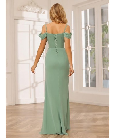 Women's Cold Shoulder Chiffon Bridesmaid Dresses Long Ruched Mermaid Formal Dresses with Slit YZTS202 White $28.04 Dresses