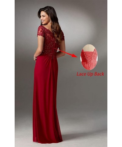 Chiffon Mother of The Bride Dresses Long Lace Appliques V-Neck Pleat Mother Bride Dresses for Wedding with Sleeves Plum $37.2...