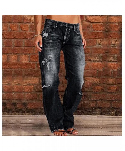 Straight Leg Jeans for Women Ripped Hem Low Waisted Jeans for Women Tall Woman Clothes Black-b $17.15 Jeans