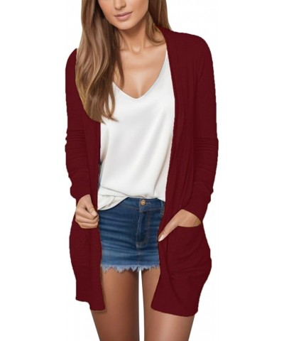 Women's 2023 Long Sleeve Kimono Cardigan Open Front Cozy Sweater Coat Casual Lightweight Outerwear with Pockets 06-wine $8.85...