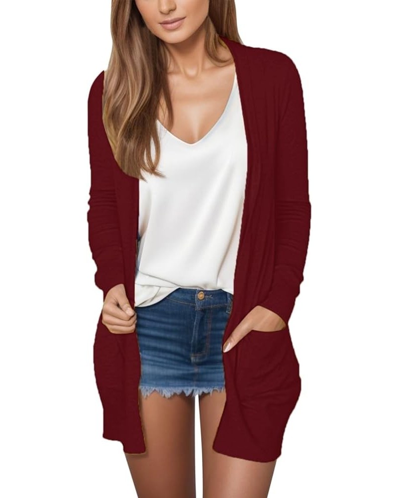 Women's 2023 Long Sleeve Kimono Cardigan Open Front Cozy Sweater Coat Casual Lightweight Outerwear with Pockets 06-wine $8.85...