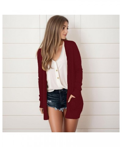 Women's 2023 Long Sleeve Kimono Cardigan Open Front Cozy Sweater Coat Casual Lightweight Outerwear with Pockets 06-wine $8.85...