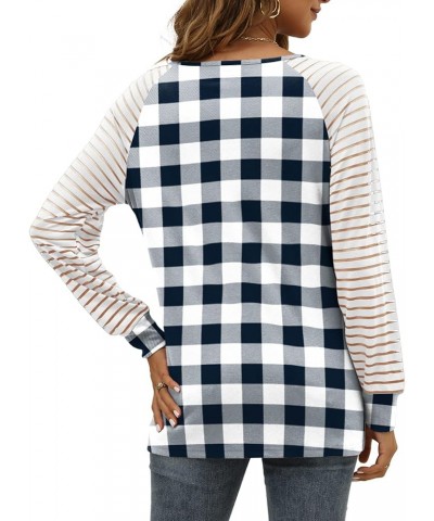 Womens Long Sleeve Tunic Tops Patchwork Sleeve Casual V Neck Loose Blouses Trendy 2023 E-plaid 1 $13.74 Tops