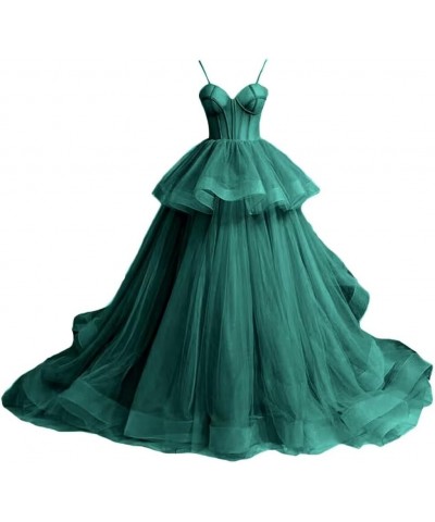 Women's Spaghetti Strap Long Prom Dress Tiered Tulle Evening Dresses for Wedding Party Gown Jade $49.45 Dresses