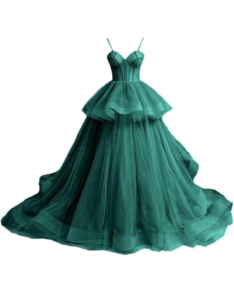 Women's Spaghetti Strap Long Prom Dress Tiered Tulle Evening Dresses for Wedding Party Gown Jade $49.45 Dresses