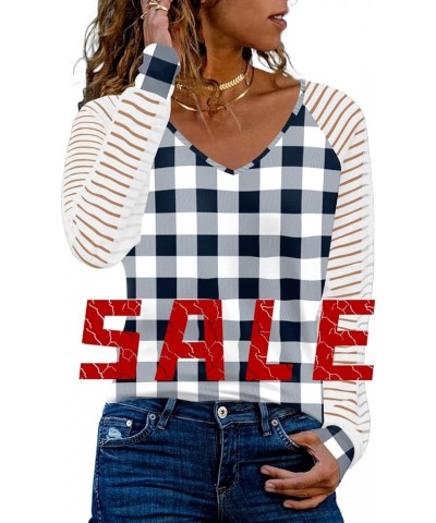 Womens Long Sleeve Tunic Tops Patchwork Sleeve Casual V Neck Loose Blouses Trendy 2023 E-plaid 1 $13.74 Tops