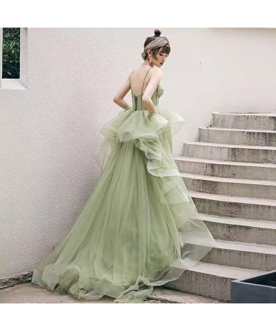 Women's Spaghetti Strap Long Prom Dress Tiered Tulle Evening Dresses for Wedding Party Gown Jade $49.45 Dresses