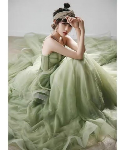 Women's Spaghetti Strap Long Prom Dress Tiered Tulle Evening Dresses for Wedding Party Gown Jade $49.45 Dresses