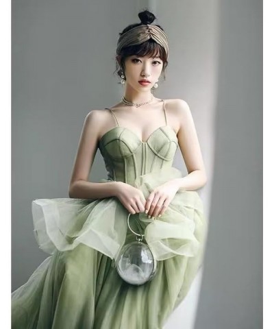 Women's Spaghetti Strap Long Prom Dress Tiered Tulle Evening Dresses for Wedding Party Gown Jade $49.45 Dresses