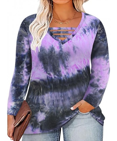 Plus Size Tops for Women Long Sleeve Casual Ragal Shirts Henley Fall Blouse XL-5XL 3692-purple Tie Dye $12.00 Tops