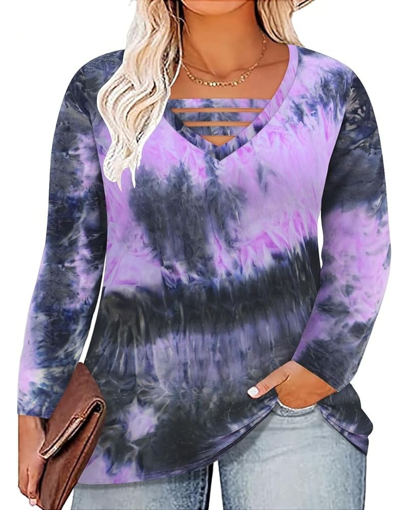 Plus Size Tops for Women Long Sleeve Casual Ragal Shirts Henley Fall Blouse XL-5XL 3692-purple Tie Dye $12.00 Tops