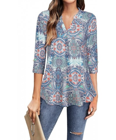 Women's Tops 3/4 Sleeve Casual V Neck Tunic Blouse Shirt Multi-blue $12.88 Tops