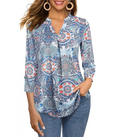 Women's Tops 3/4 Sleeve Casual V Neck Tunic Blouse Shirt Multi-blue $12.88 Tops