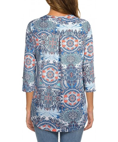 Women's Tops 3/4 Sleeve Casual V Neck Tunic Blouse Shirt Multi-blue $12.88 Tops