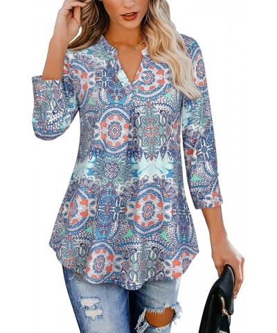 Women's Tops 3/4 Sleeve Casual V Neck Tunic Blouse Shirt Multi-blue $12.88 Tops