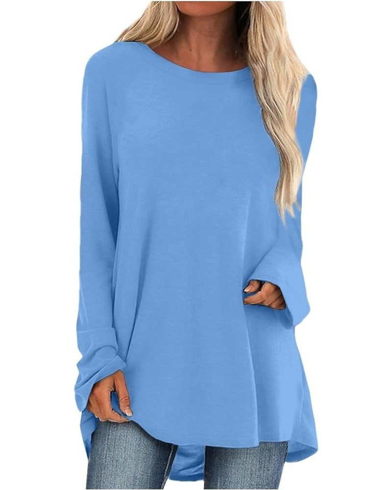 Fall Clothes for Women 2023,Women's Long Shirts to Wear with Leggings Tops Long Sleeve Tops for Women Crewneck 2-light Blue $...