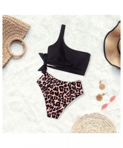 Women One Shoulder High Waisted Bikini Tie High Cut Two Piece Swimsuits Black Panther $13.92 Swimsuits