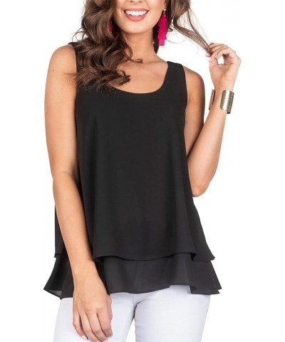 Women's Chiffon Layered Tank Tops Summer Sleeveless Round Neck Blouses Shirts Black $11.75 Tanks