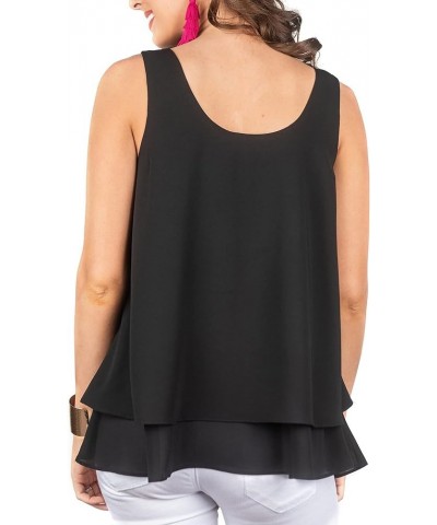 Women's Chiffon Layered Tank Tops Summer Sleeveless Round Neck Blouses Shirts Black $11.75 Tanks