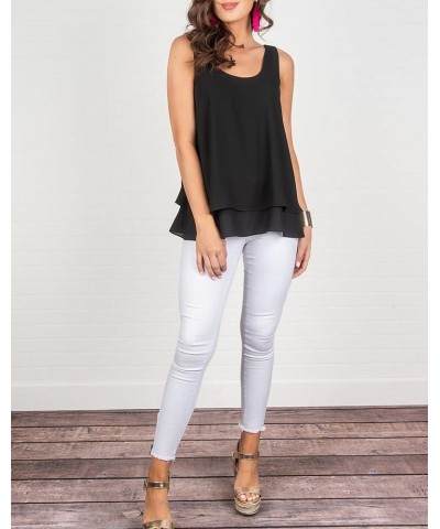 Women's Chiffon Layered Tank Tops Summer Sleeveless Round Neck Blouses Shirts Black $11.75 Tanks