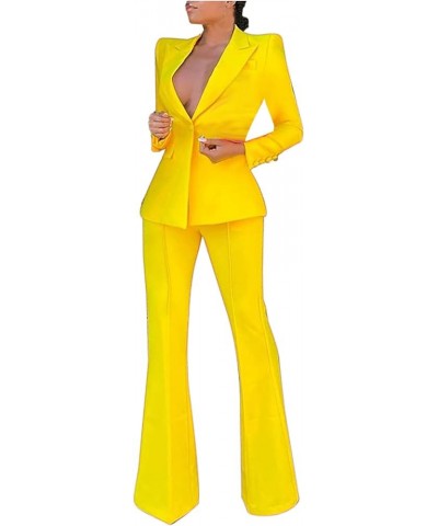 Womens Business Suit Solid Blazer 2 Piece Elegant Formal Work Pant Suits Casual Set Outfits 10 Yellow $17.96 Suits