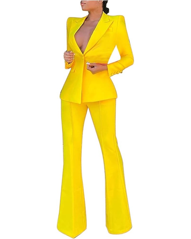 Womens Business Suit Solid Blazer 2 Piece Elegant Formal Work Pant Suits Casual Set Outfits 10 Yellow $17.96 Suits