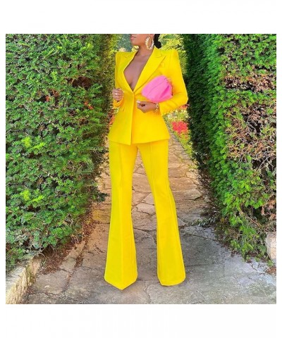 Womens Business Suit Solid Blazer 2 Piece Elegant Formal Work Pant Suits Casual Set Outfits 10 Yellow $17.96 Suits