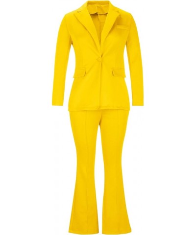 Womens Business Suit Solid Blazer 2 Piece Elegant Formal Work Pant Suits Casual Set Outfits 10 Yellow $17.96 Suits