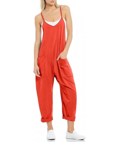 Jumpsuits for Women Sleeveless Summer Loose Rompers Adjustable Spaghetti Straps Baggy Overalls Jumpers with Pockets Orange $1...