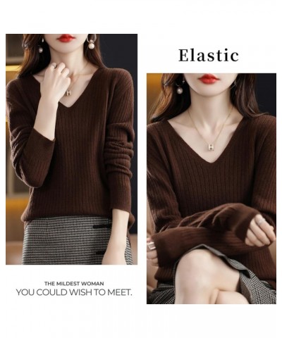 Women's 2023 V Neck Long Sleeve Pullover Cashmere Sweater Casual Comfortable Warm Loose Ribbed Knitted Jumper Dark Blue $15.1...