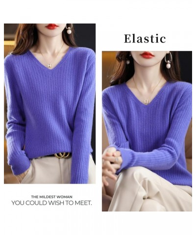 Women's 2023 V Neck Long Sleeve Pullover Cashmere Sweater Casual Comfortable Warm Loose Ribbed Knitted Jumper Dark Blue $15.1...