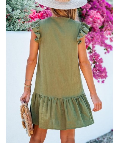 Women's Ruffled Trim Button-Front Mini Dress Sleeveless Mini Dresses Casual Summer Olive Green $18.90 Dresses