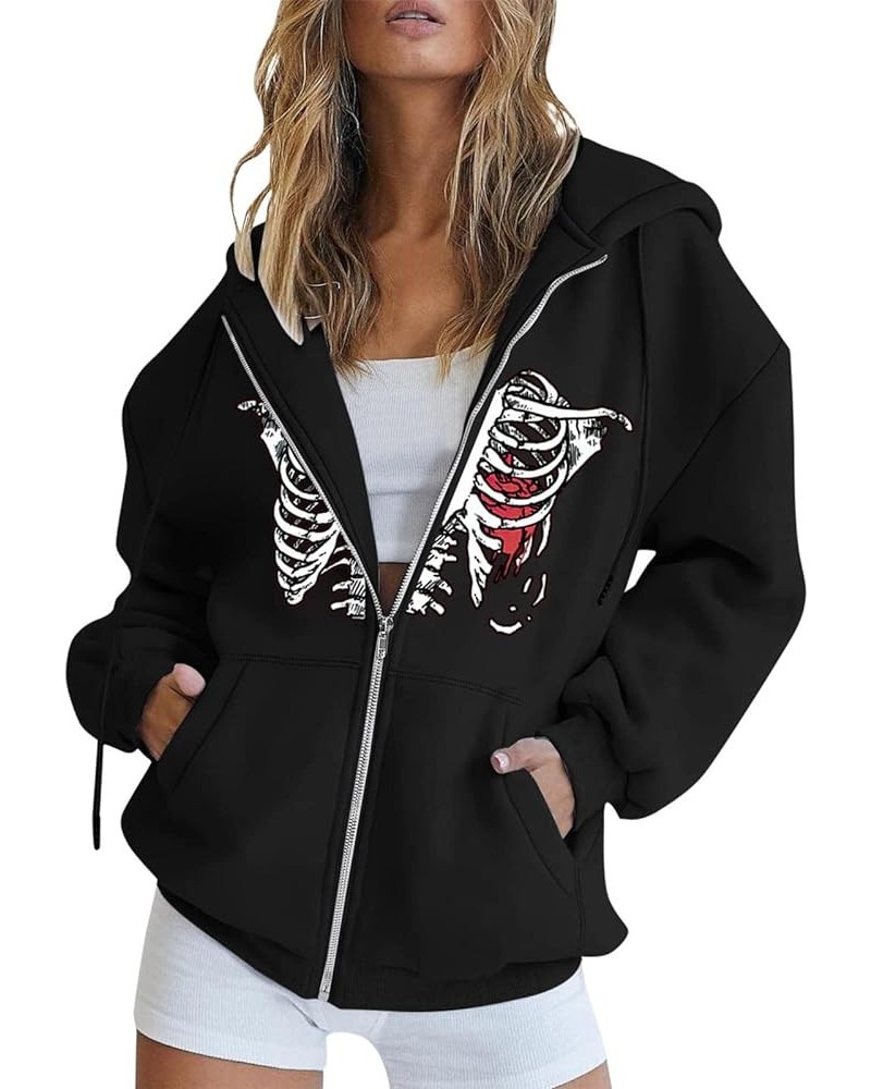 Womens Hoodies Cute Zip up Hoodies for Women Long Sleeve Fall Oversized Casual Drawstring Sweatshirts with Pocket Black-3 $14...