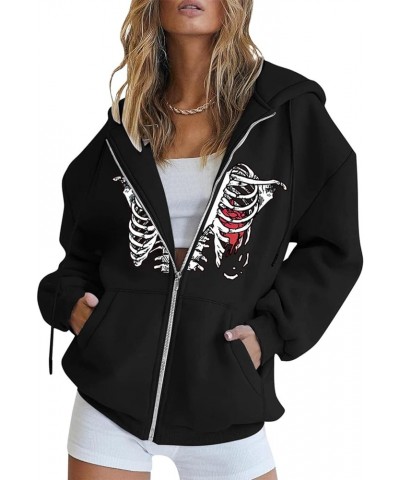 Womens Hoodies Cute Zip up Hoodies for Women Long Sleeve Fall Oversized Casual Drawstring Sweatshirts with Pocket Black-3 $14...