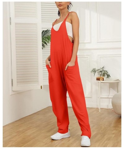 Jumpsuits for Women Sleeveless Summer Loose Rompers Adjustable Spaghetti Straps Baggy Overalls Jumpers with Pockets Orange $1...