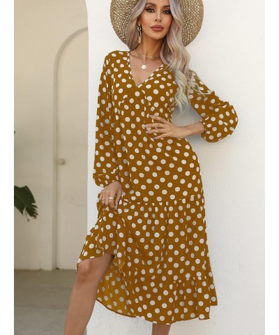 Womens Bohemian Polka Dots V Neck Long Sleeve Maxi Dress Casual Loose Swing Flowy Long Dresses A Polka Dots Brown $18.28 Dresses