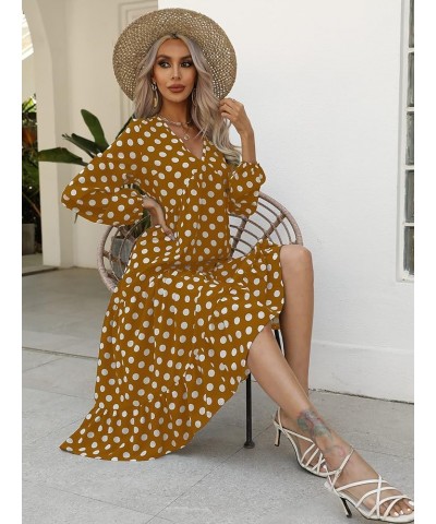 Womens Bohemian Polka Dots V Neck Long Sleeve Maxi Dress Casual Loose Swing Flowy Long Dresses A Polka Dots Brown $18.28 Dresses