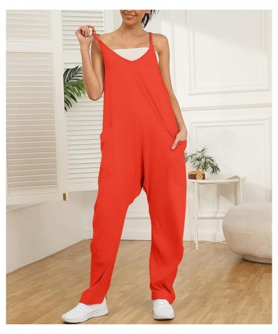 Jumpsuits for Women Sleeveless Summer Loose Rompers Adjustable Spaghetti Straps Baggy Overalls Jumpers with Pockets Orange $1...