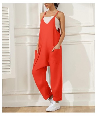 Jumpsuits for Women Sleeveless Summer Loose Rompers Adjustable Spaghetti Straps Baggy Overalls Jumpers with Pockets Orange $1...