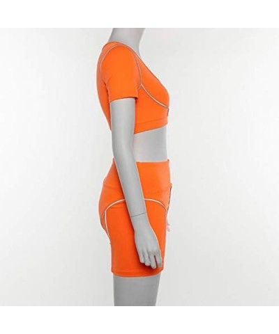 Womens Sexy Reflective 2 Piece Outfits - Bodycon Sleeveless Vest Crop Top+ Short Pants Set Biker Tracksuit Jumpsuit Orange $9...