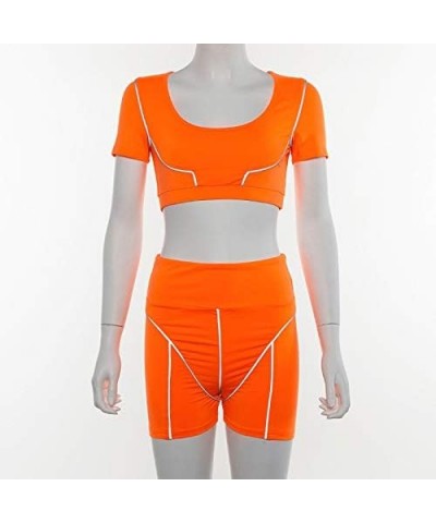 Womens Sexy Reflective 2 Piece Outfits - Bodycon Sleeveless Vest Crop Top+ Short Pants Set Biker Tracksuit Jumpsuit Orange $9...