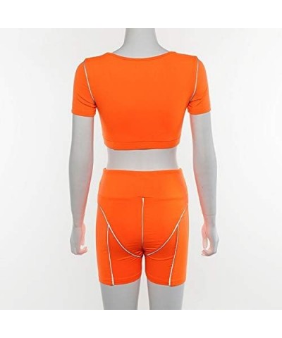 Womens Sexy Reflective 2 Piece Outfits - Bodycon Sleeveless Vest Crop Top+ Short Pants Set Biker Tracksuit Jumpsuit Orange $9...