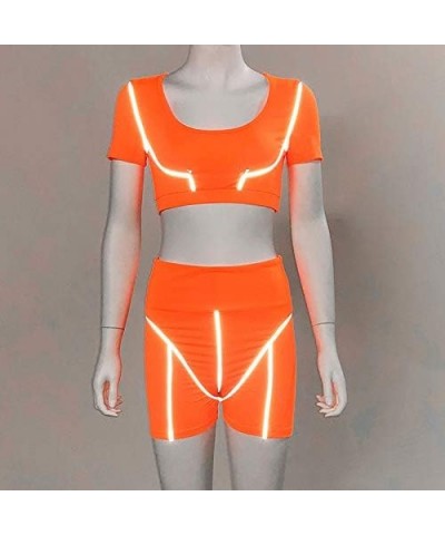 Womens Sexy Reflective 2 Piece Outfits - Bodycon Sleeveless Vest Crop Top+ Short Pants Set Biker Tracksuit Jumpsuit Orange $9...